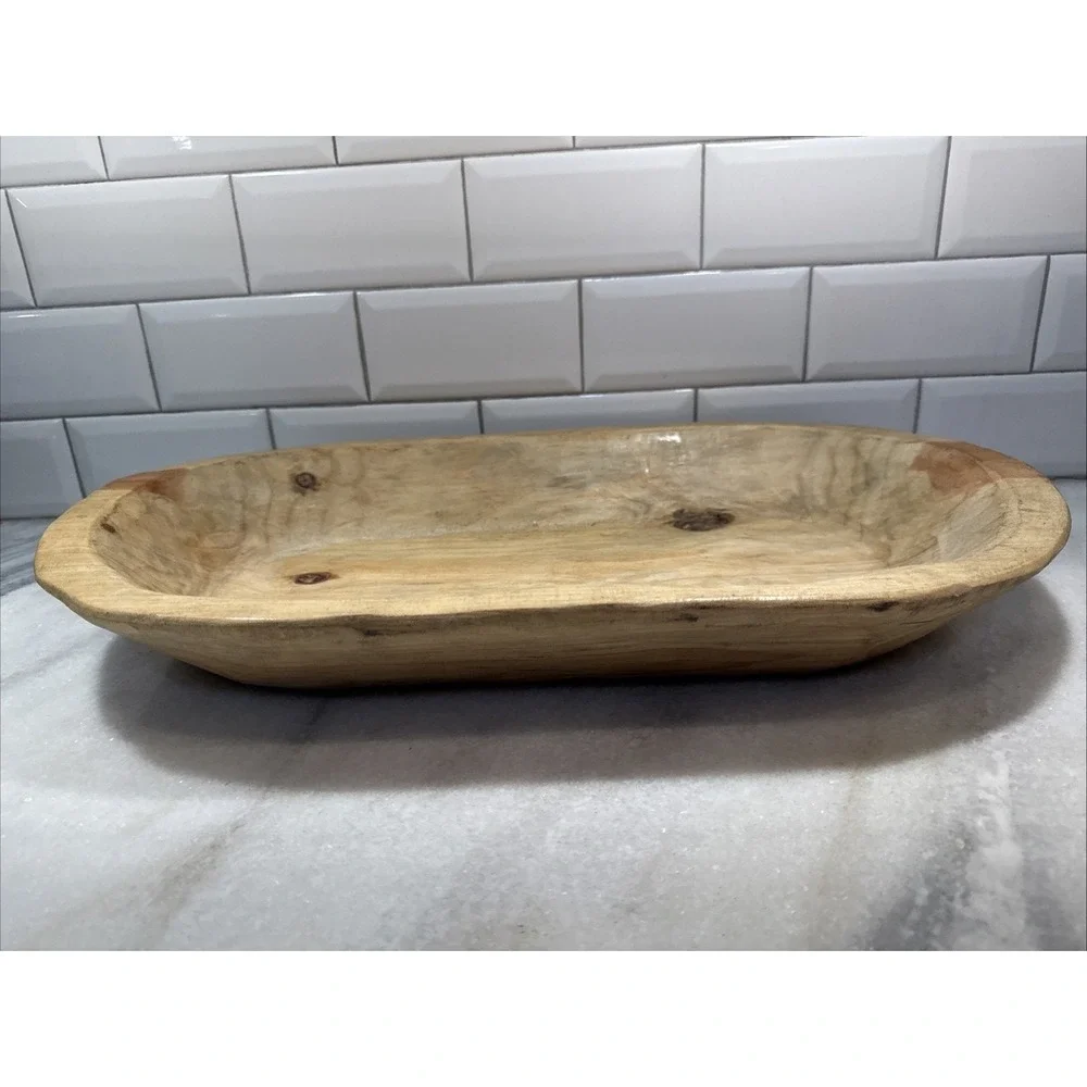 Wood Bowl Hand Carved Rustic Boho Home Decor Bread Bowl Farm PrimitiveOLA0021